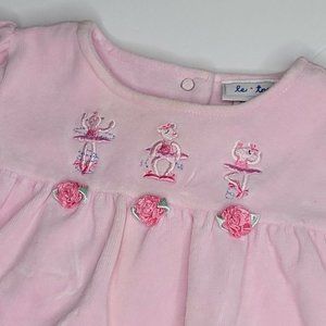 Le Top Pink Floral Embordered Baby Top Size 18 Mo Embordered Ballerinas Velour
